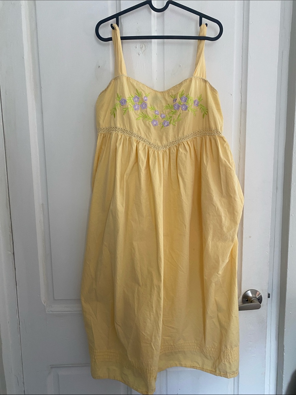 Yellow Embroidered Sundress with Purple Floral Detail